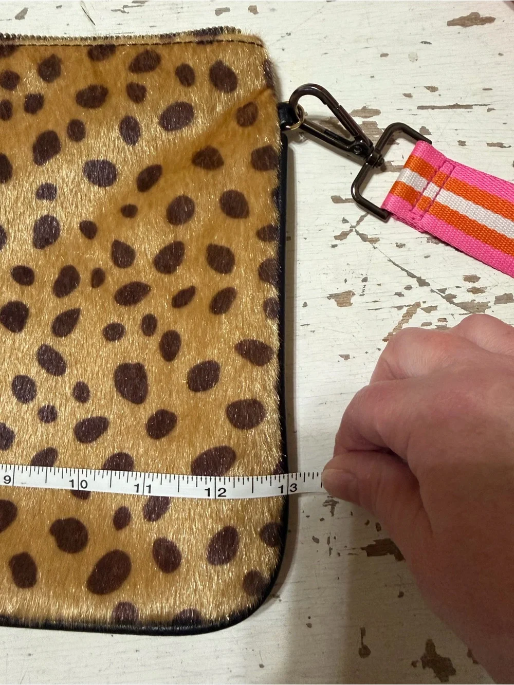 Leopard Print Crossbody Bag with Pink Stripe Strap